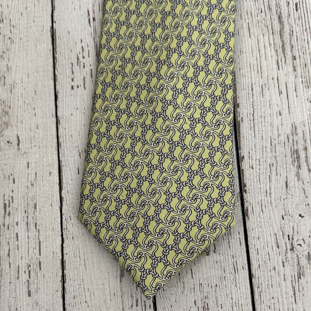 Hermes Men's Patterned Pale Green Silk Tie